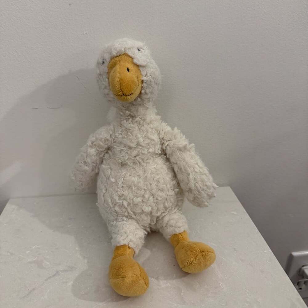 Jellycat Dada Goose Medium Curly White Stuffed Animal Plush
